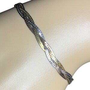 Italy 925 Sterling Silver Tri-Color Braided Bracelet Elegant Jewelry